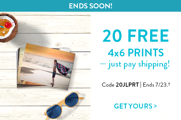 Daily Deals! Shop new deals daily - Here's day 5! 20 FREE 4x6 prints - just pay shipping! Code 20JLPRT Ends 7/23. See site for details. Get yours