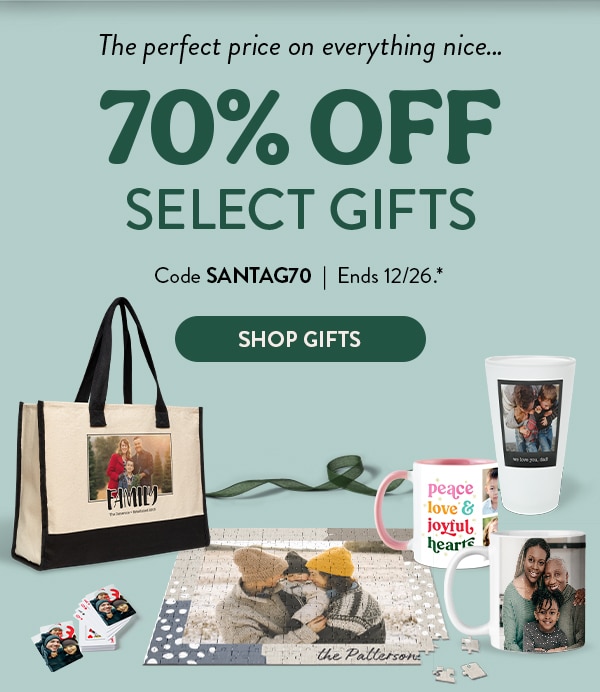 The perfect price on everything nice… 70% off Select gifts. Code SANTAG70. Ends 12/26. See site for details. Shop gifts