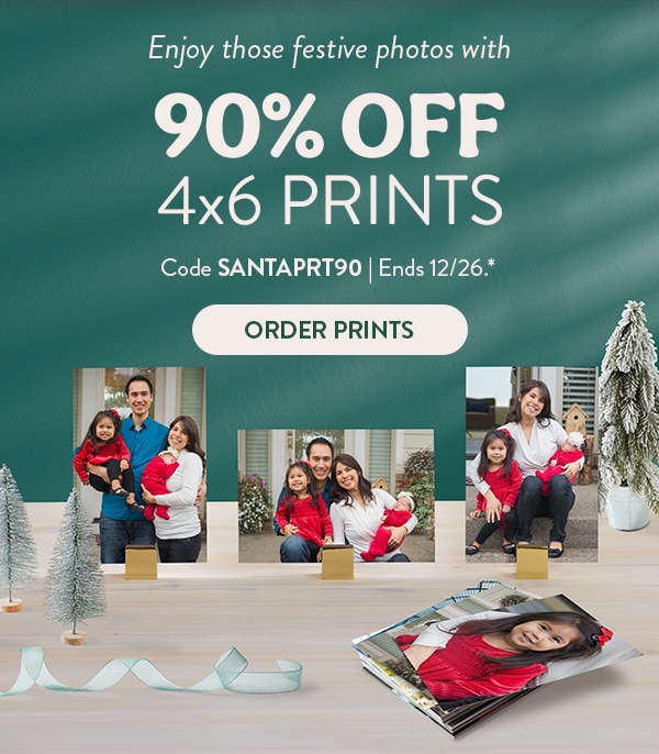 Enjoy those festive photos with 90% off 4x6 prints. Code SANTAPRT90. Ends 12/26. See site for details Order Prints