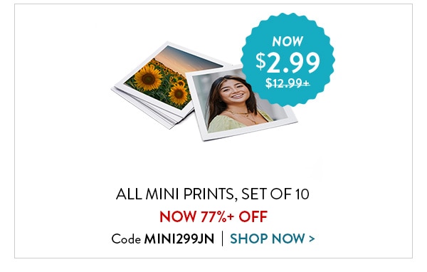 All mini prints, set of 10. 77% off. Was $12.99+ now $2.99. Code MINI299JN. Shop now