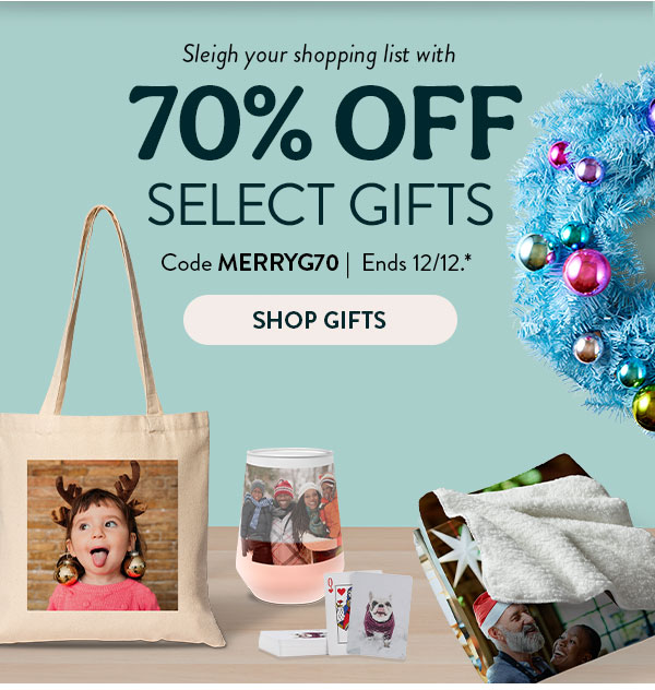 Sleigh your shopping list with 70% off select gifts. Code MERRYG70. Ends 12/12 See site for details. Shop Gifts