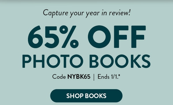 Capture your year in review! 65% off photo books. Code NYBK65. Ends 1/1, see site for details. Shop books