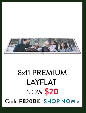 8x11 premium layflat now $20. Code FB20BK. Shop now