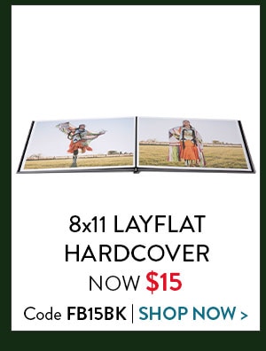 8x11 layflat hardcover now $15. Code FB15BK. Shop now