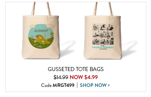 Gusseted tote bags were $14.99. Now $4.99. Code MRGT499. Shop now.