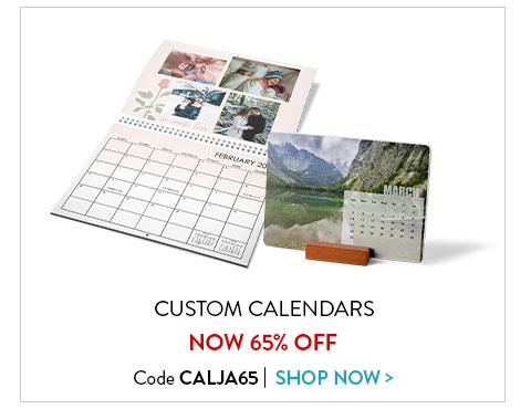 Custom calendars now 65% off. Code CALJA65. Shop now