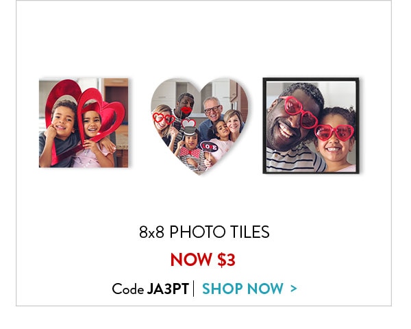 8x8 photo tiles now $3. Code JA3PT. Shop now.