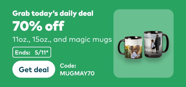 Grab today's daily deal. 70% off 11oz, 15oz, and magic mugs. Code: MUGMAY70. Ends 5/11, see site for details. Get Deal