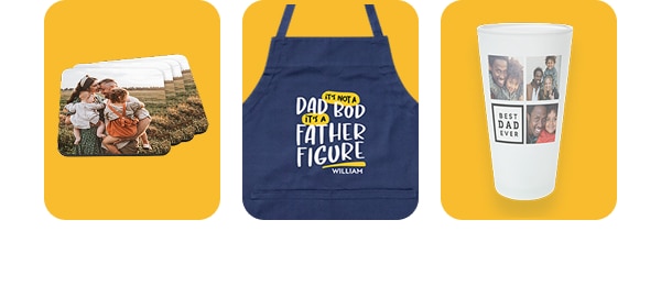 Gifts for culinary dads like coasters, aprons, and pint glasses.