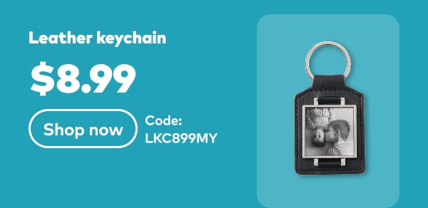 Leather keychain $8.99. Code: LKC899MY. Shop now.